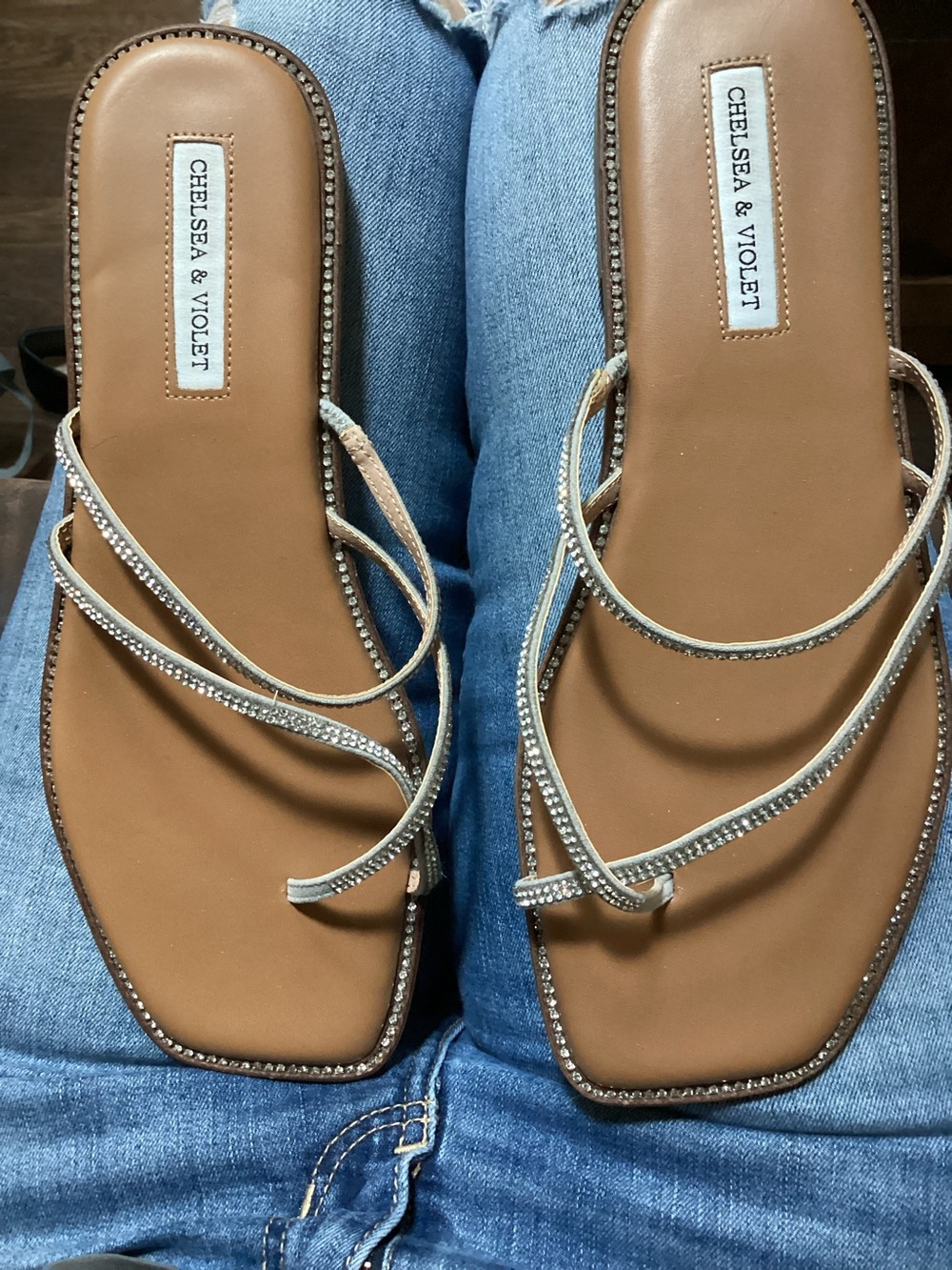 Chelsea & Violet Tan Rhinestone Strappy Sandals Size 9